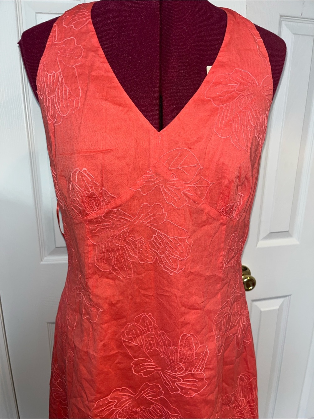 Ann Taylor Coral-Orange Embroidered Halter Dress 12